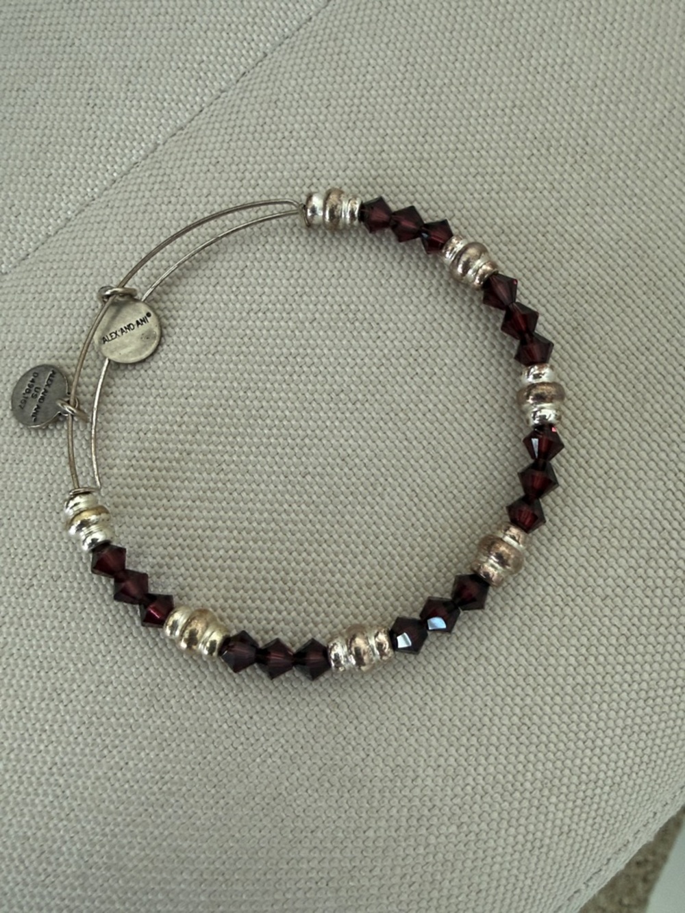 Alex and Ani Deep Garnet Faceted Bead Expandable Bracelet with Silver Accents
